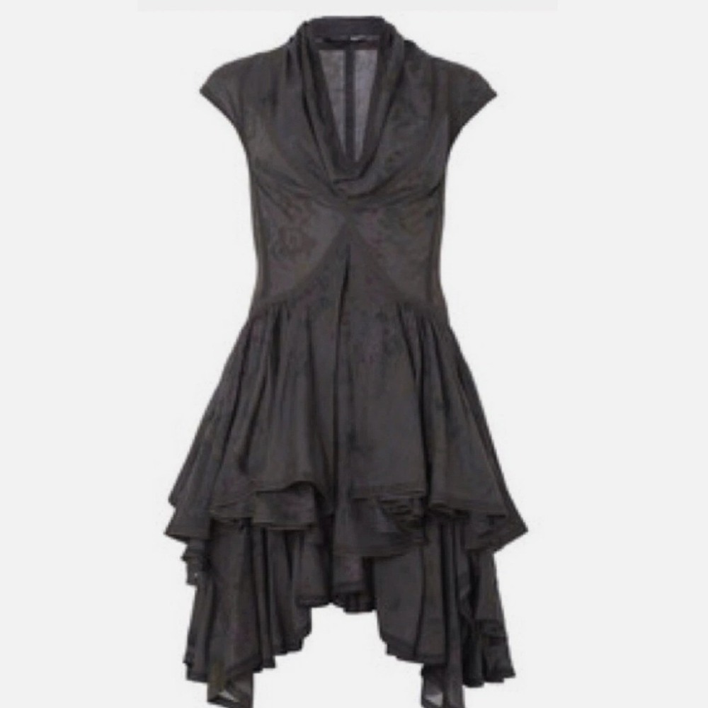AllSaints Spitalfields Popilia Dress Floral Ruffle Mini Cowl Rare S Whimsigoth
